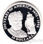 Острова Кука 10 долларов 1990 500 лет Открытия Америки