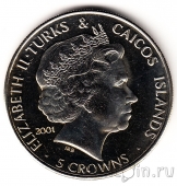 Тёркс и Кайкос 5 крон 2001 75 лет Королеве