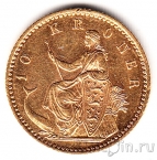 Золотая монета. Дания 10 крон 1890