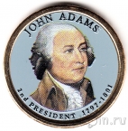 США 1 доллар 2007 №02 Джон Адамс (цветная)