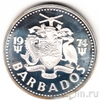Барбадос 10 долларов 1974 Нептун Монета серебряная.