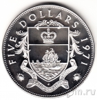 Багамские о-ва 5 долларов 1971 Королева Елизавета