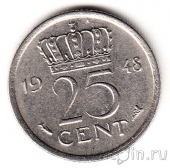 Нидерланды 25 центов 1948
