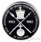 Барбадос 25 долларов 1983 Коронация Елизаветы II