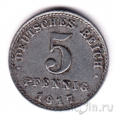 Германская Империя 5 пфеннигов 1917