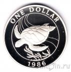 Бермуды 1 доллар 1986 Черепаха (серебро, proof)