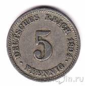 Германская Империя 5 пфеннигов 1904 (D)