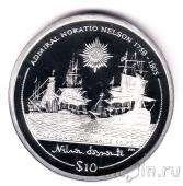 Брит. Виргинские острова 10 долларов 2005 Любимые корабли Нельсона (серебро)