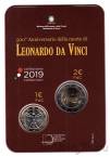 Италия 1 евро и 2 евро 2019 Леонардо да Винчи