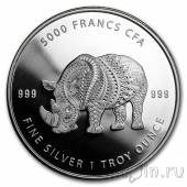 Чад 5000 франков 2018 Носорог