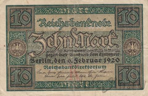 Германия (Веймарская Республика) 10 марок 1920