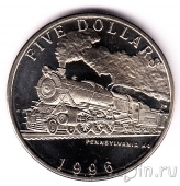 Маршалловы острова 5 долларов 1996 Паровоз Pennsylvania K4
