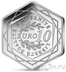 Франция 10 евро 2021 Олимпийские игры 2024 года в Париже (серебро, шестиугольная)
