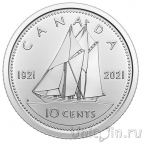 Канада 10 центов 2021 100 лет шхуне 