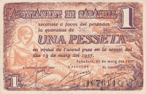 Сабадель 1 песета 1937 (Гражданская война в Испании)