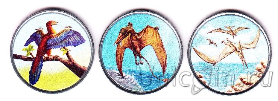 Атолл Альдабра набор 3 монеты 3 рупии 2023 Динозавры (выпуск 5 .
