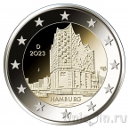 Германия 2 евро 2023 Эльбская филармония (все пять монетных дворов, в буклете)