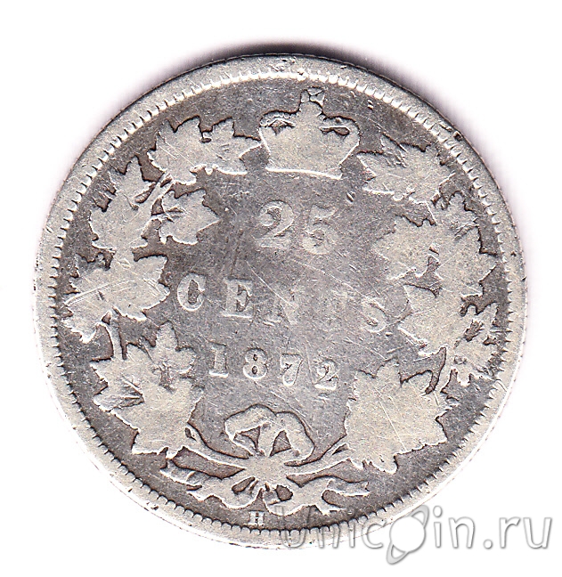 Канада 25 центов 1872. Интернет-магазин монет UniCoin