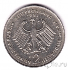 ФРГ 2 марки 1981 Конрад Аденауэр (D)