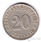 Германская Империя 20 пфеннигов 1887 (D)