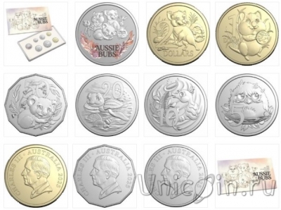 Австралия набор 6 монет 2025 Детеныши животных