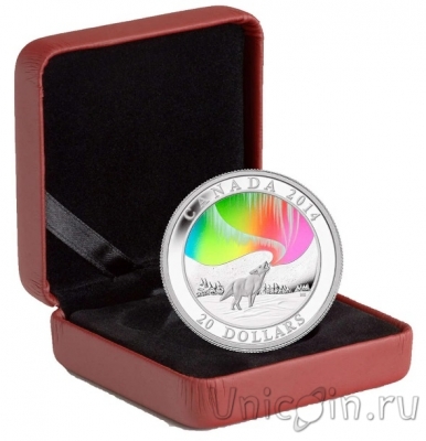 Канада 20 долларов 2014 История северного сияния - Воющий волк