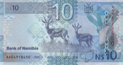 Намибия 10 долларов 2025 (новый тип)