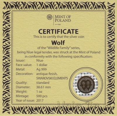 Ниуэ 1 доллар 2017 Волк