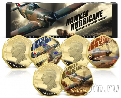 Соломоновы острова набор 3 монеты 50 центов 2026 Истребитель Hawker Hurricane