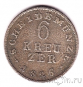 Гессен-Дармштадт 6 крейцеров 1826