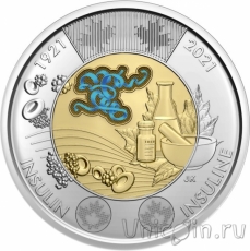 Новинка: биметаллическая монета 2 доллара Канады, 100 лет открытия Инсулина!